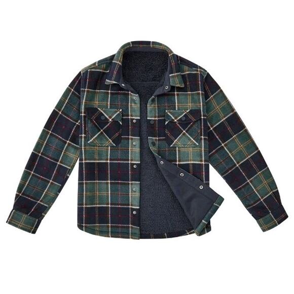 Member's Mark Men's Fleece & Sherpa Lined Shacket Blue Green Plaid Pocketed XL - Picture 1 of 16